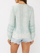 Load image into Gallery viewer, Embroidered Lace Trim Top - Aqua FINAL SALE