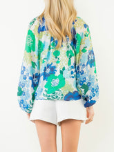 Load image into Gallery viewer, Long Sleeve Floral Print Top - Blue Multi