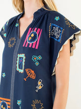 Load image into Gallery viewer, Embroidered Dress with Trim - Navy

