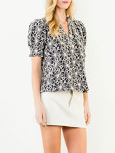 Load image into Gallery viewer, Floral Embroidery Top with Sequins - Navy/Off White
