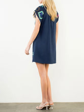 Load image into Gallery viewer, Embroidered Dress with Trim - Navy
