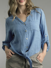 Load image into Gallery viewer, Linen Tie Front Top - Blue
