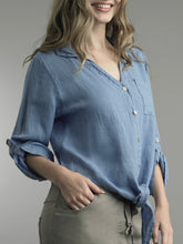 Load image into Gallery viewer, Linen Tie Front Top - Blue
