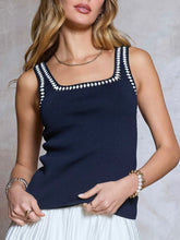 Load image into Gallery viewer, Square Neck Sweater Tank with Edging - Navy

