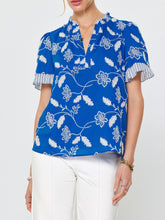 Load image into Gallery viewer, Embroidered Contrast Detail Top - Blue
