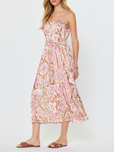 Load image into Gallery viewer, Pleated Midi with Belt - Pink/Brown
