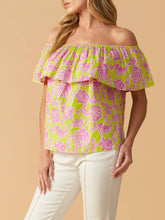 Load image into Gallery viewer, Print Off Shoulder Top - Lime FINAL SALE
