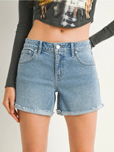 Load image into Gallery viewer, Mid Rise Fray Shorts - Light Blue
