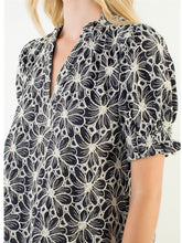 Load image into Gallery viewer, Floral Embroidery Top with Sequins - Navy/Off White
