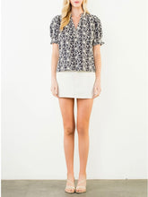 Load image into Gallery viewer, Floral Embroidery Top with Sequins - Navy/Off White
