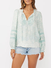 Load image into Gallery viewer, Embroidered Lace Trim Top - Aqua FINAL SALE
