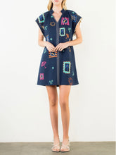 Load image into Gallery viewer, Embroidered Dress with Trim - Navy
