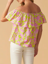 Load image into Gallery viewer, Print Off Shoulder Top - Lime FINAL SALE
