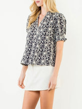 Load image into Gallery viewer, Floral Embroidery Top with Sequins - Navy/Off White
