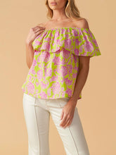 Load image into Gallery viewer, Print Off Shoulder Top - Lime FINAL SALE
