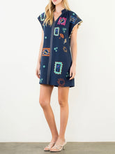 Load image into Gallery viewer, Embroidered Dress with Trim - Navy
