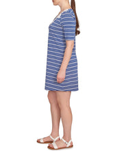 Load image into Gallery viewer, Striped Embroidered Neckline Dress - Blue Multi FINAL SALE
