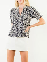 Load image into Gallery viewer, Floral Embroidery Top with Sequins - Navy/Off White
