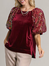 Load image into Gallery viewer, Velvet Top with Sequin Sleeve - Cranberry FINAL SALE
