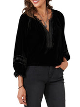 Load image into Gallery viewer, Embroidered Velvet Blouse - Black FINAL SALE
