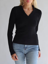 Load image into Gallery viewer, Ruffle Neck Ribbed Top - Black FINAL SALE

