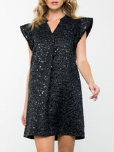 Load image into Gallery viewer, Flutter Sleeve Textured Dress - Black FINAL SALE
