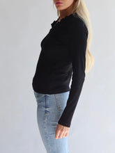 Load image into Gallery viewer, Ruffle Neck Ribbed Top - Black FINAL SALE
