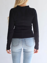 Load image into Gallery viewer, Ruffle Neck Ribbed Top - Black FINAL SALE
