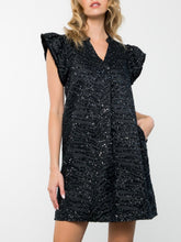 Load image into Gallery viewer, Flutter Sleeve Textured Dress - Black FINAL SALE
