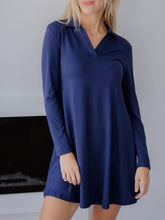 Load image into Gallery viewer, Long Sleeve Trapeze Dress - Blue FINAL SALE
