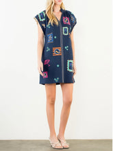 Load image into Gallery viewer, Embroidered Dress with Trim - Navy
