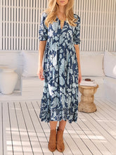 Load image into Gallery viewer, Bordeaux Print Midi Dress - Blue FINAL SALE
