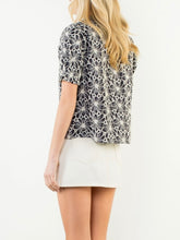 Load image into Gallery viewer, Floral Embroidery Top with Sequins - Navy/Off White
