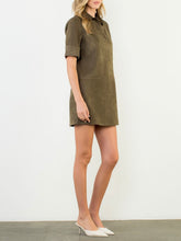 Load image into Gallery viewer, Short Sleeve Suede Dress - Olive FINAL SALE
