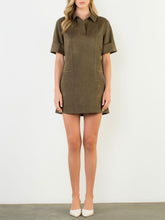 Load image into Gallery viewer, Short Sleeve Suede Dress - Olive FINAL SALE
