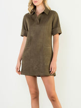 Load image into Gallery viewer, Short Sleeve Suede Dress - Olive FINAL SALE
