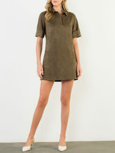 Load image into Gallery viewer, Short Sleeve Suede Dress - Olive FINAL SALE
