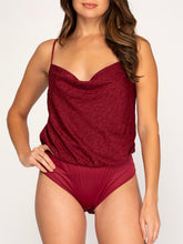 Load image into Gallery viewer, Jacquard Cowl Bodysuit - Wine FINAL SALE
